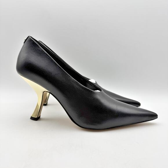 Michael Kors Womens Luna High Pumps US 9 M EU 39.5 Black Leather Gold Heels NIB - Picture 4 of 14